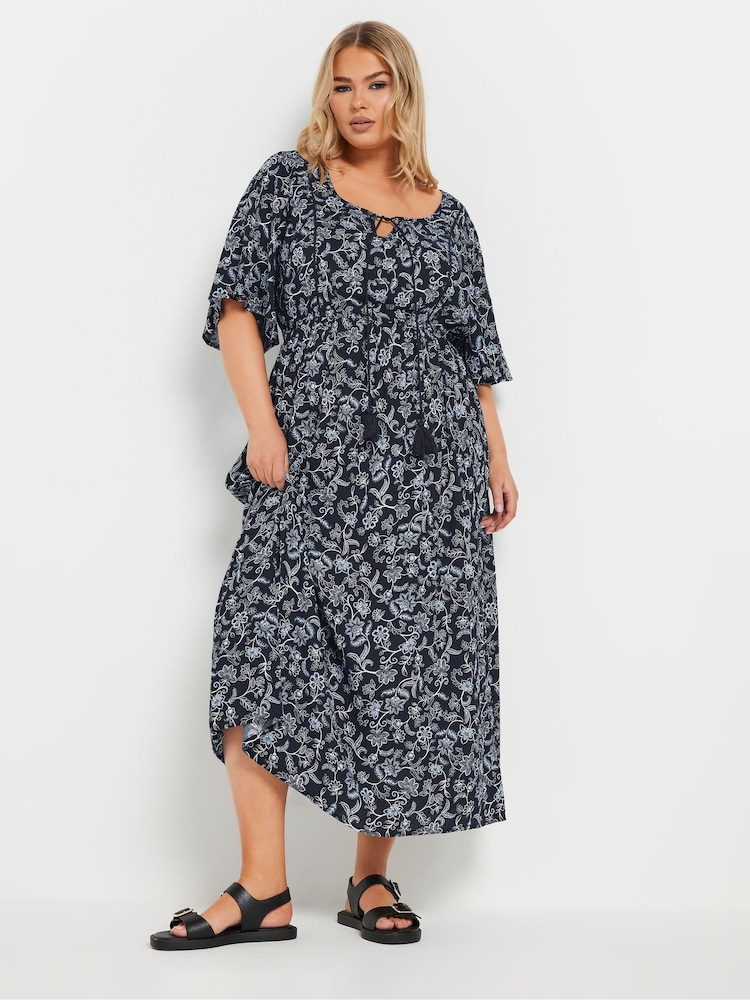 Yours Curve Blue Paisley Boho Dress - Image 1 of 5