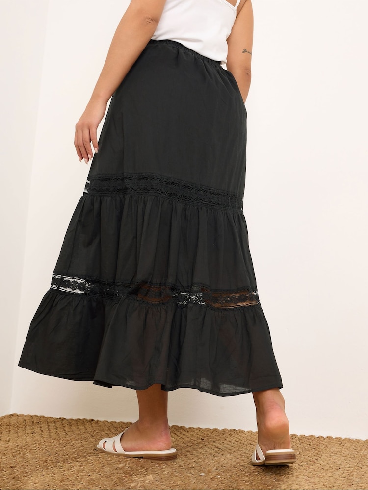 Yours Curve Black Tiered Maxi Skirt - Image 2 of 9
