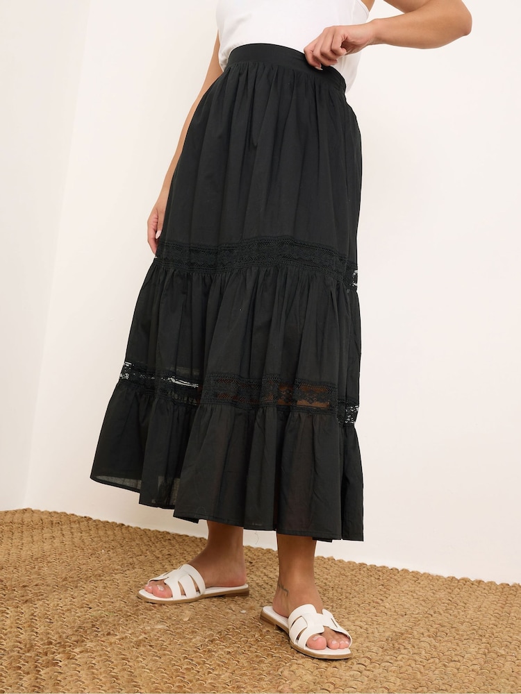 Yours Curve Black Tiered Maxi Skirt - Image 3 of 9