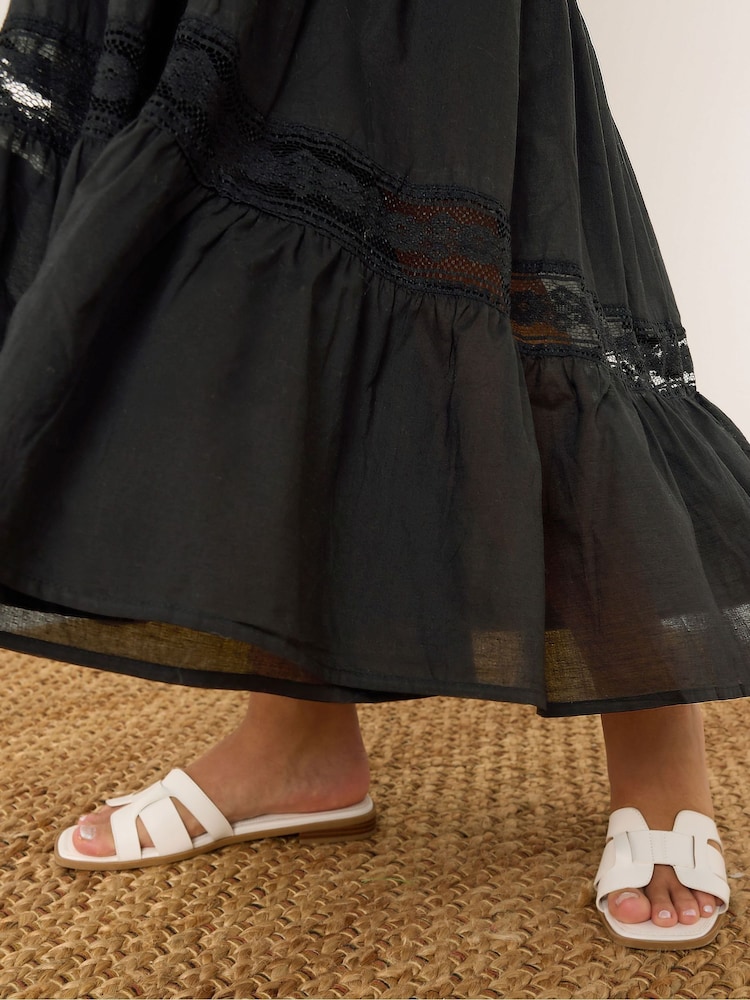 Yours Curve Black Tiered Maxi Skirt - Image 4 of 9