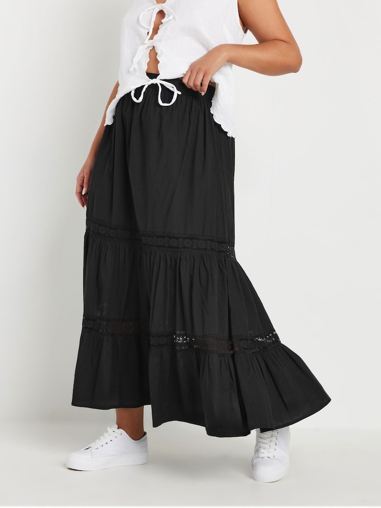 Yours Curve Black Tiered Maxi Skirt - Image 5 of 9