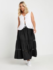 Yours Curve Black Tiered Maxi Skirt - Image 6 of 9