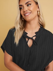 Yours Curve Black Texture Frill Neck Top - Image 2 of 9