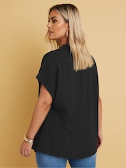 Yours Curve Black Texture Frill Neck Top - Image 4 of 9