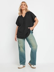 Yours Curve Black Texture Frill Neck Top - Image 6 of 9