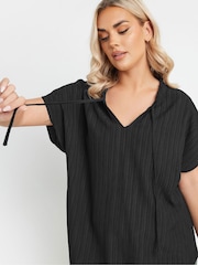 Yours Curve Black Texture Frill Neck Top - Image 8 of 9