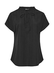Yours Curve Black Texture Frill Neck Top - Image 9 of 9