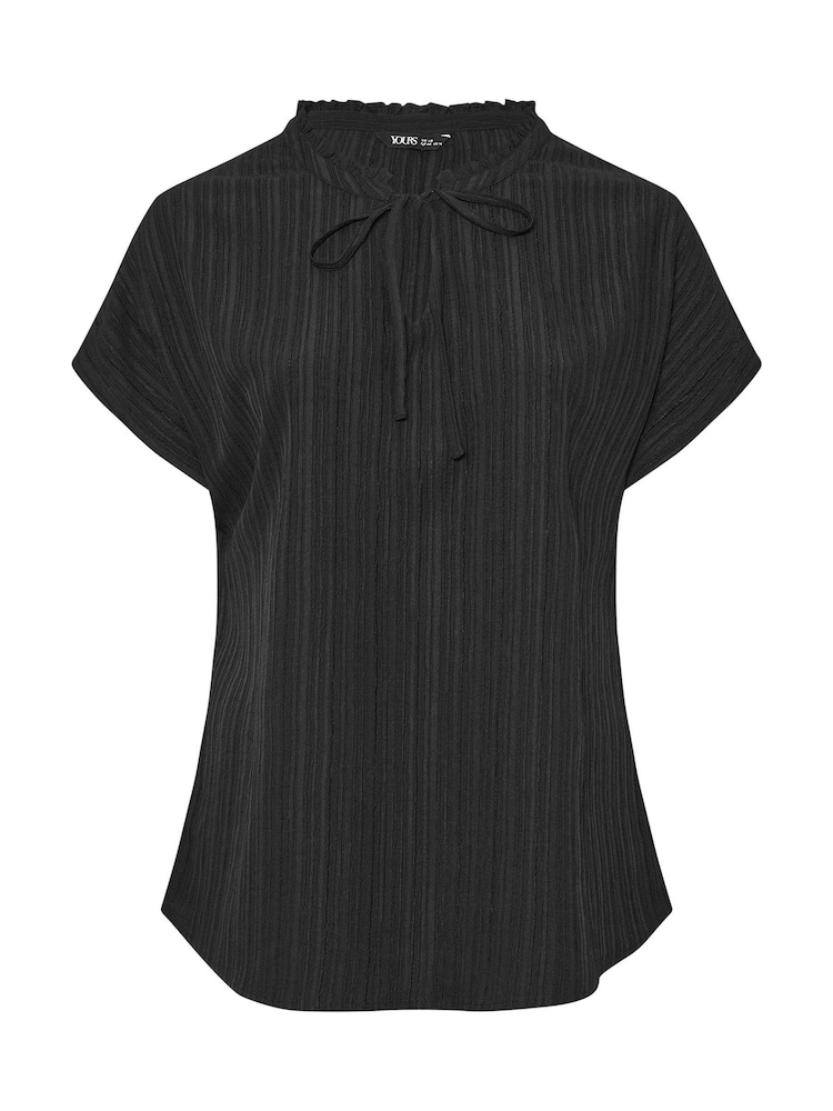 Yours Curve Black Texture Frill Neck Top - Image 9 of 9