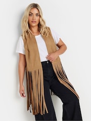 Yours Curve Brown Sudette Fringe Waistcoat - Image 1 of 4