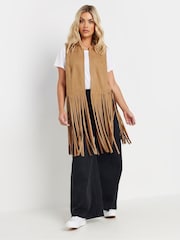 Yours Curve Brown Sudette Fringe Waistcoat - Image 2 of 4