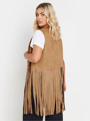 Yours Curve Brown Sudette Fringe Waistcoat - Image 3 of 4