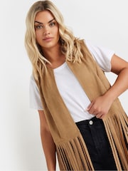 Yours Curve Brown Sudette Fringe Waistcoat - Image 4 of 4