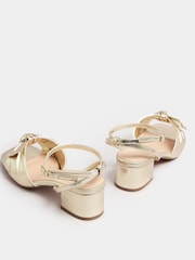 Yours Curve Gold Wide Fit Wide Fit Mid Block Bow Sandals - Image 4 of 5