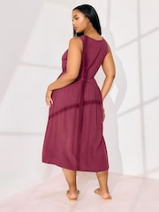 Yours Curve Red Sleeveless Button Chambray Midaxi Dress - Image 4 of 5