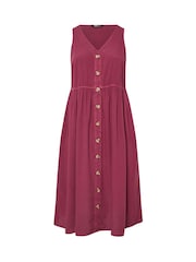 Yours Curve Red Sleeveless Button Chambray Midaxi Dress - Image 5 of 5