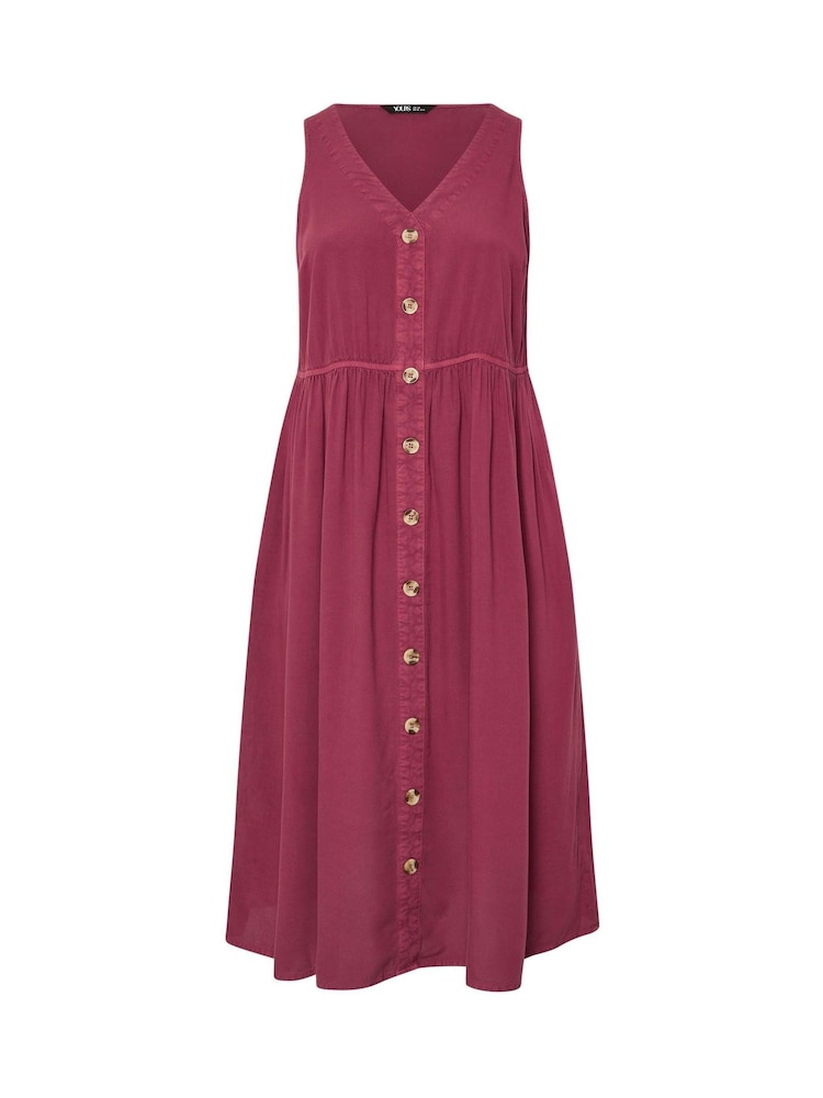 Yours Curve Red Sleeveless Button Chambray Midaxi Dress - Image 5 of 5