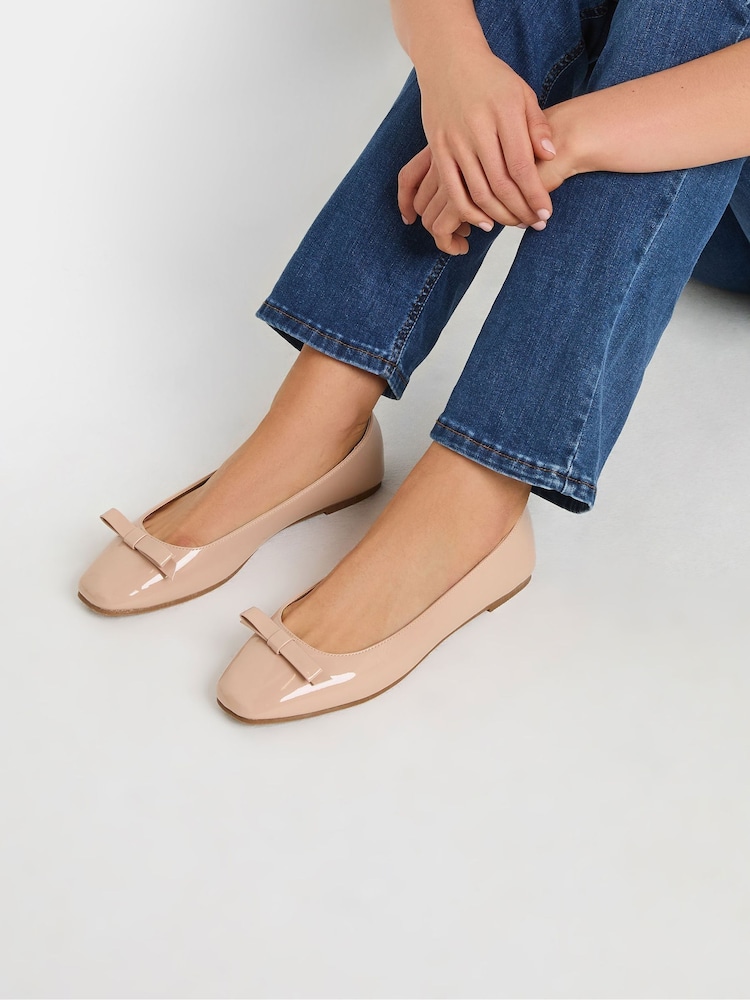 Long Tall Sally Nude Patent Bow Ballet Pumps - Image 1 of 5