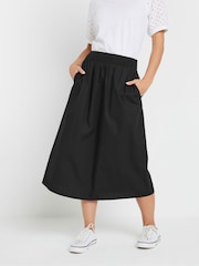 M&Co Black Petite Poplin Midi 100% Cotton Skirt - Image 1 of 5