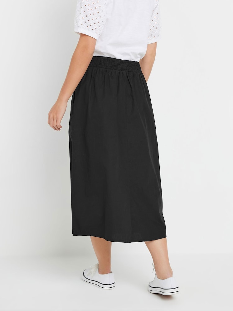 M&Co Black Petite Poplin Midi 100% Cotton Skirt - Image 3 of 5