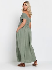 Yours Curve Green Shirred Bardot Chambray Dress - Image 3 of 5