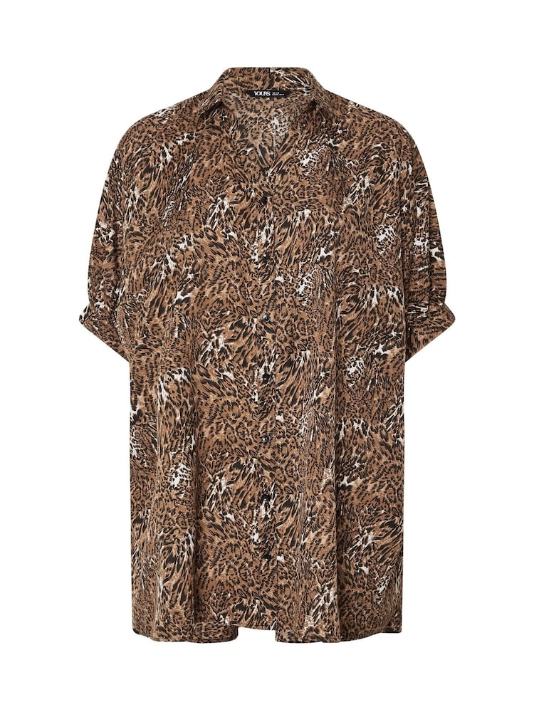 Yours Curve Brown Oversized Gathered Cuffed Shirt - Image 5 of 5 Yours Curve Brown Oversized Gathered Cuffed Shirt - Image 5 of 5