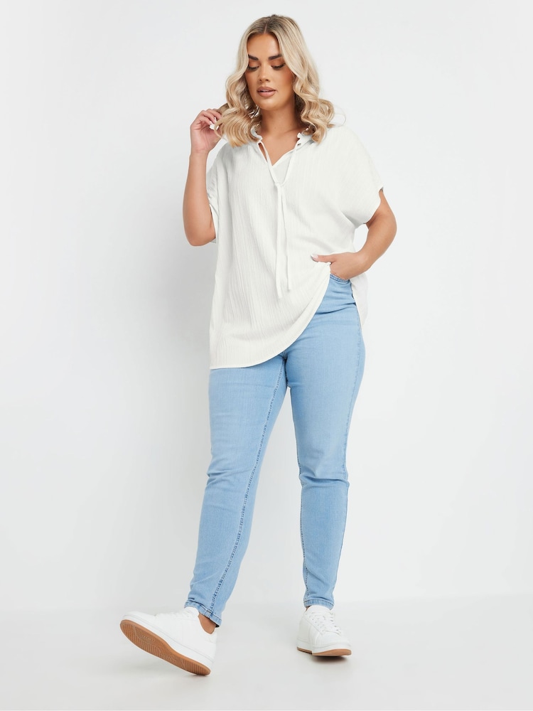 Yours Curve White Texture Frill Neck Top - Image 2 of 5