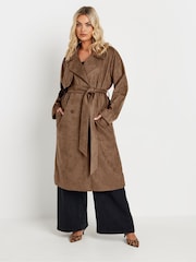 Yours Curve Brown Suede Trench Coat - Image 1 of 6