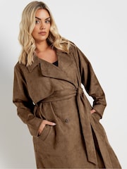 Yours Curve Brown Suede Trench Coat - Image 3 of 6