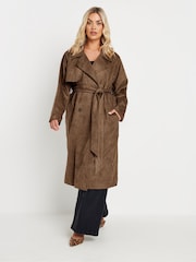 Yours Curve Brown Suede Trench Coat - Image 4 of 6