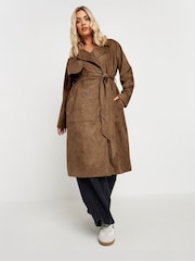 Yours Curve Brown Suede Trench Coat - Image 5 of 6