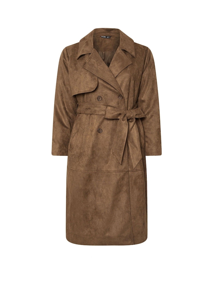 Yours Curve Brown Suede Trench Coat - Image 6 of 6