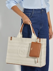 Dune London Light Gray Large Deltra Stripe Canvas Tote Bag - Image 1 of 5