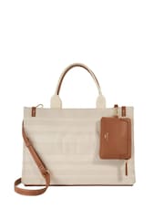 Dune London Light Gray Large Deltra Stripe Canvas Tote Bag - Image 2 of 5