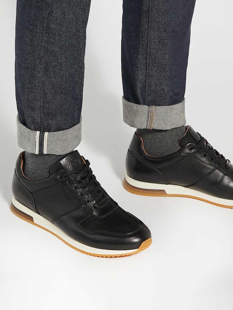 Dune London Black Wide Fit Trilogy Perforated Runner Trainers - Image 1 of 6