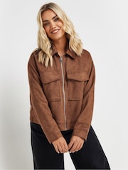 Yours Curve Brown Short Suede Jacket - Image 1 of 5