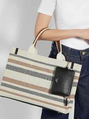 Dune London Brown Large Deltra Stripe Canvas Tote Bag - Image 2 of 6