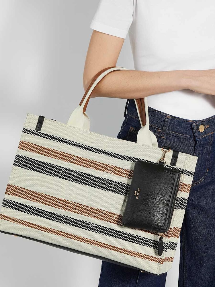 Dune London Brown Large Deltra Stripe Canvas Tote Bag - Image 2 of 6