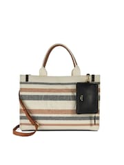 Dune London Brown Large Deltra Stripe Canvas Tote Bag - Image 3 of 6