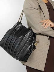 Dune London Black Dominic Large Pleated Slouch Bag - Image 1 of 5