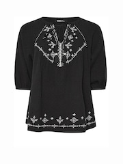 Yours Curve Black Cheesecloth 100% Cotton Blouse - Image 1 of 1