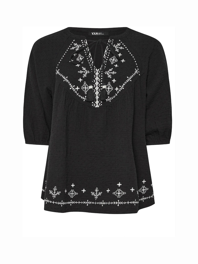 Yours Curve Black Cheesecloth 100% Cotton Blouse - Image 1 of 1
