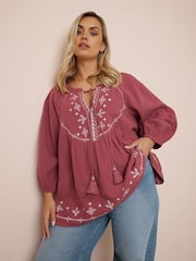 Yours Curve Red Cheesecloth 100% Cotton Blouse - Image 1 of 4