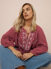 Yours Curve Red Cheesecloth 100% Cotton Blouse - Image 2 of 4