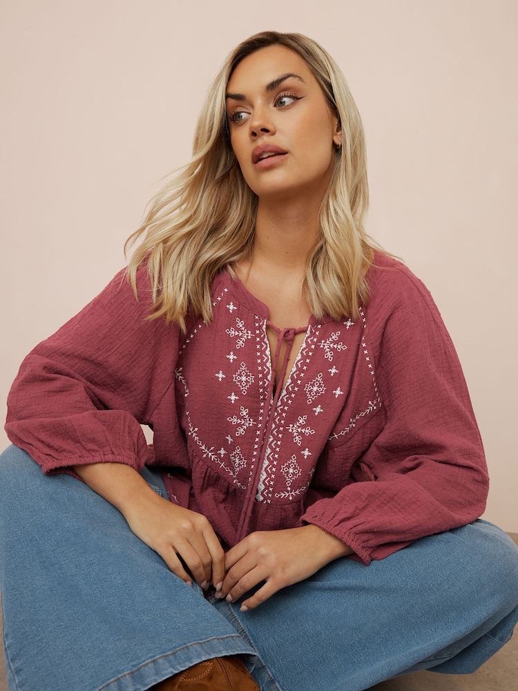 Yours Curve Red Cheesecloth 100% Cotton Blouse - Image 2 of 4