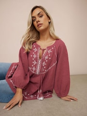 Yours Curve Red Cheesecloth 100% Cotton Blouse - Image 3 of 4