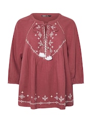 Yours Curve Red Cheesecloth 100% Cotton Blouse - Image 4 of 4
