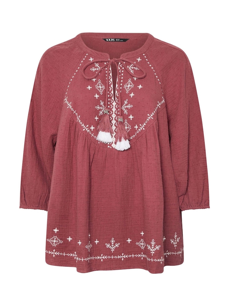 Yours Curve Red Cheesecloth 100% Cotton Blouse - Image 4 of 4