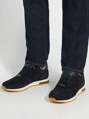 Dune London Blue Wide Fit Trilogy Perforated Runner Trainers - Image 1 of 6