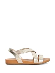 Dune London Gold Standard Fit Dune London Gold Wide Fit Landies Cross Strap Comfort Flat Sandals - Image 1 of 6