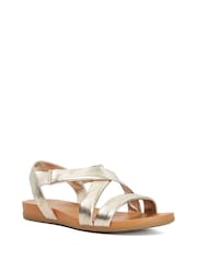 Dune London Gold Standard Fit Dune London Gold Wide Fit Landies Cross Strap Comfort Flat Sandals - Image 2 of 6
